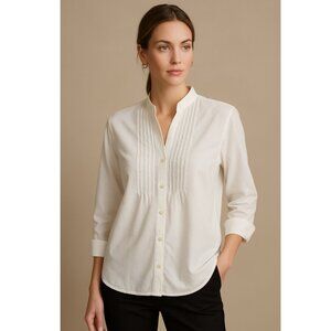 Style & Co. Women's XL Pin-tuck V-Neck Blouse White Boho Casual Work